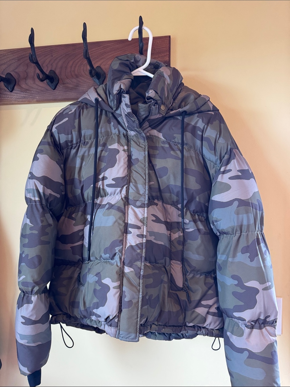 Fashion Nova Camo Puffer Jacket - Olive & Gray